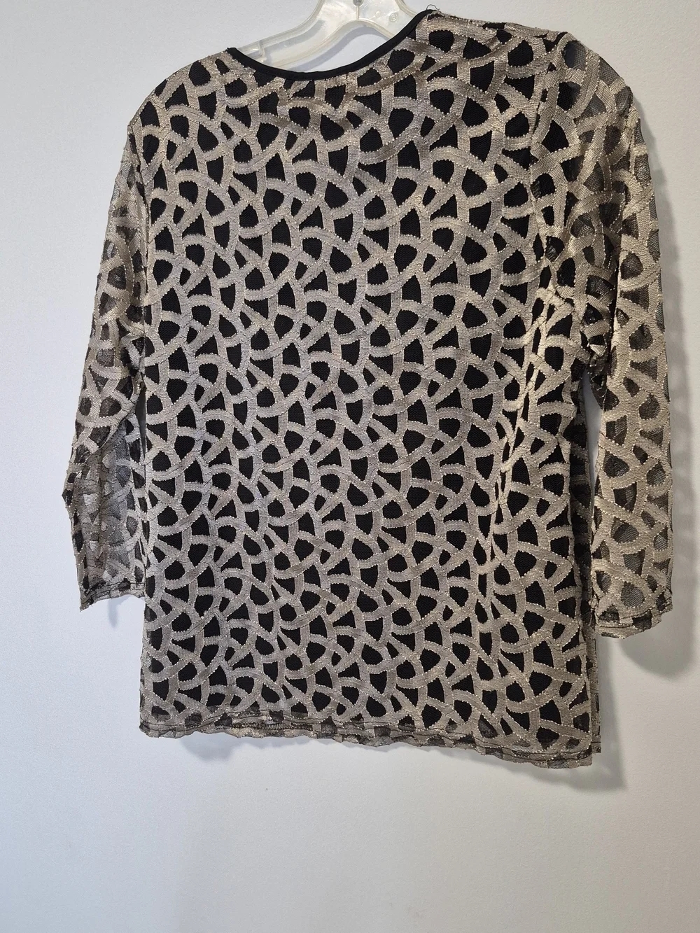Kleio Black Beige Metallic Mesh Top XL NWT - Picture 2 of 5
